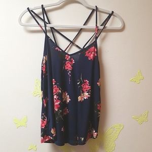 Papermoon Basima Back Detail Top Navy Blue Floral Small Petite New